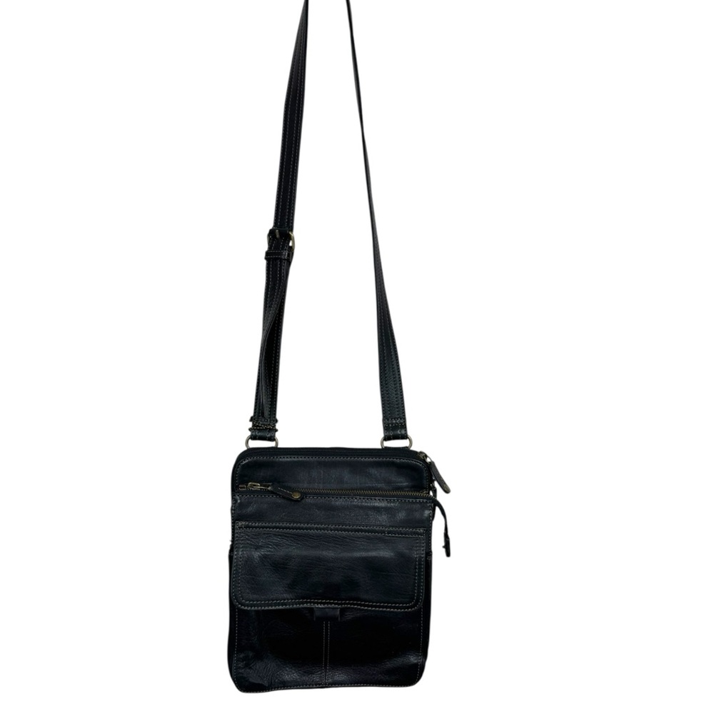 Fossil black leather vintage cargo organizer crossbody bag black y2k